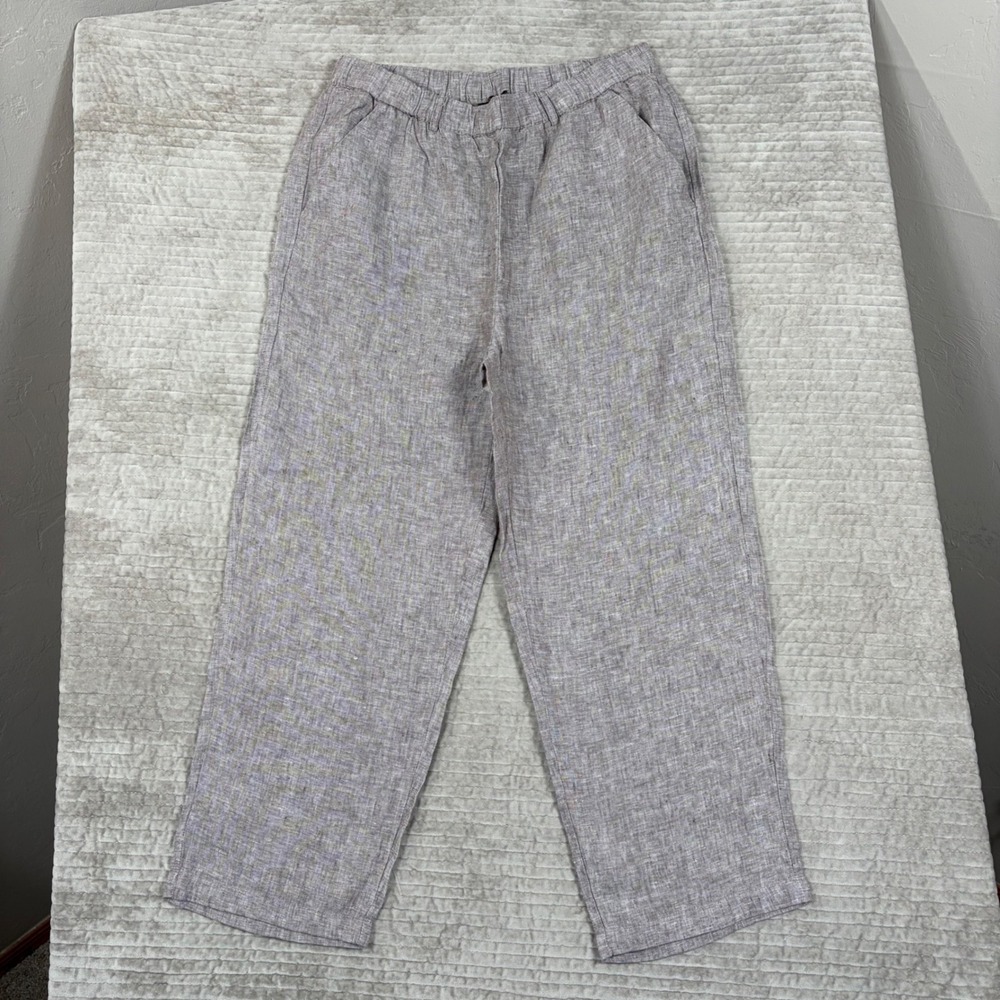Quince 100% European Linen Pants Taupe Brown Chambray Wide Leg Large LB136795